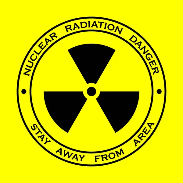 Signo Negro Radiación Nuclear Sobre Fondo Amarillo Con Texto Advertencia — Vector de stock