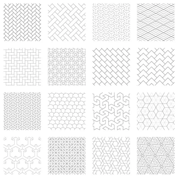 Conjunto Patrones Geométricos Sin Costura Blanco Negro Varias Formas — Archivo Imágenes Vectoriales