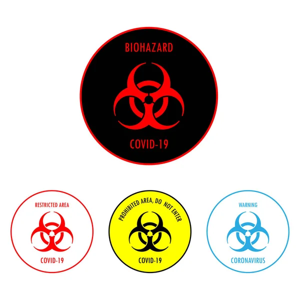 Segnale Quarantena Rotondo Covid Con Simbolo Pericolo Biologico Centro Differenti — Vettoriale Stock