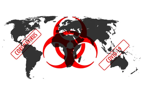 Illustration Corona Virus Covid Relaterade Biorisker Tecken Över Världskartan Begreppet — Stock vektor