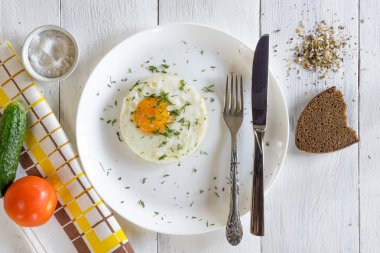 fried eggs with bread on a white plate clipart