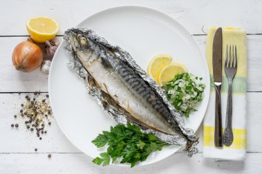 Mackerel Fish baked in foil clipart