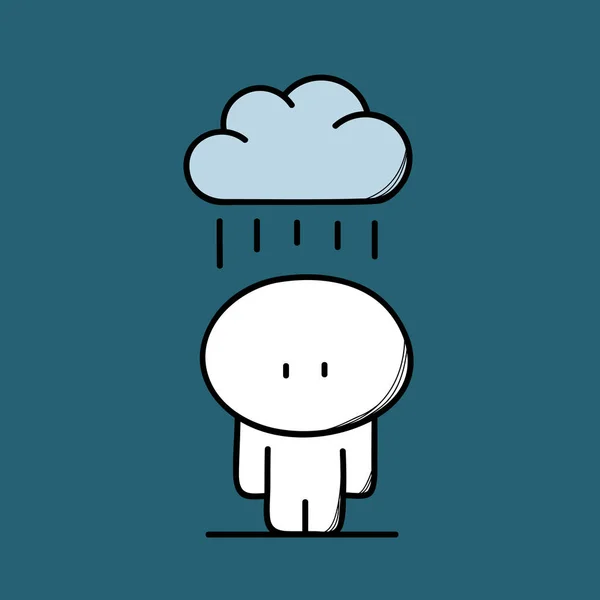 Roztomilý člověk a déšť — Stockový vektor
