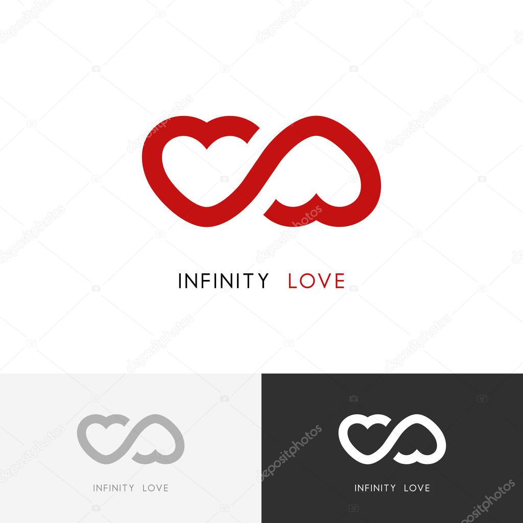 Infinity love logo - two red hearts and endless loop symbol. Valentine and relationship vector icon.