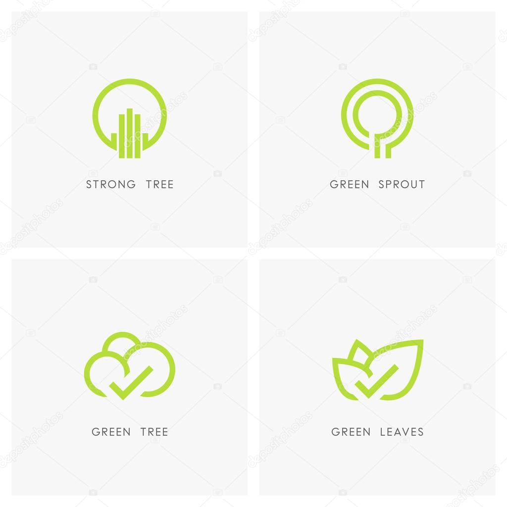 Green tree and leaves - nature logo set