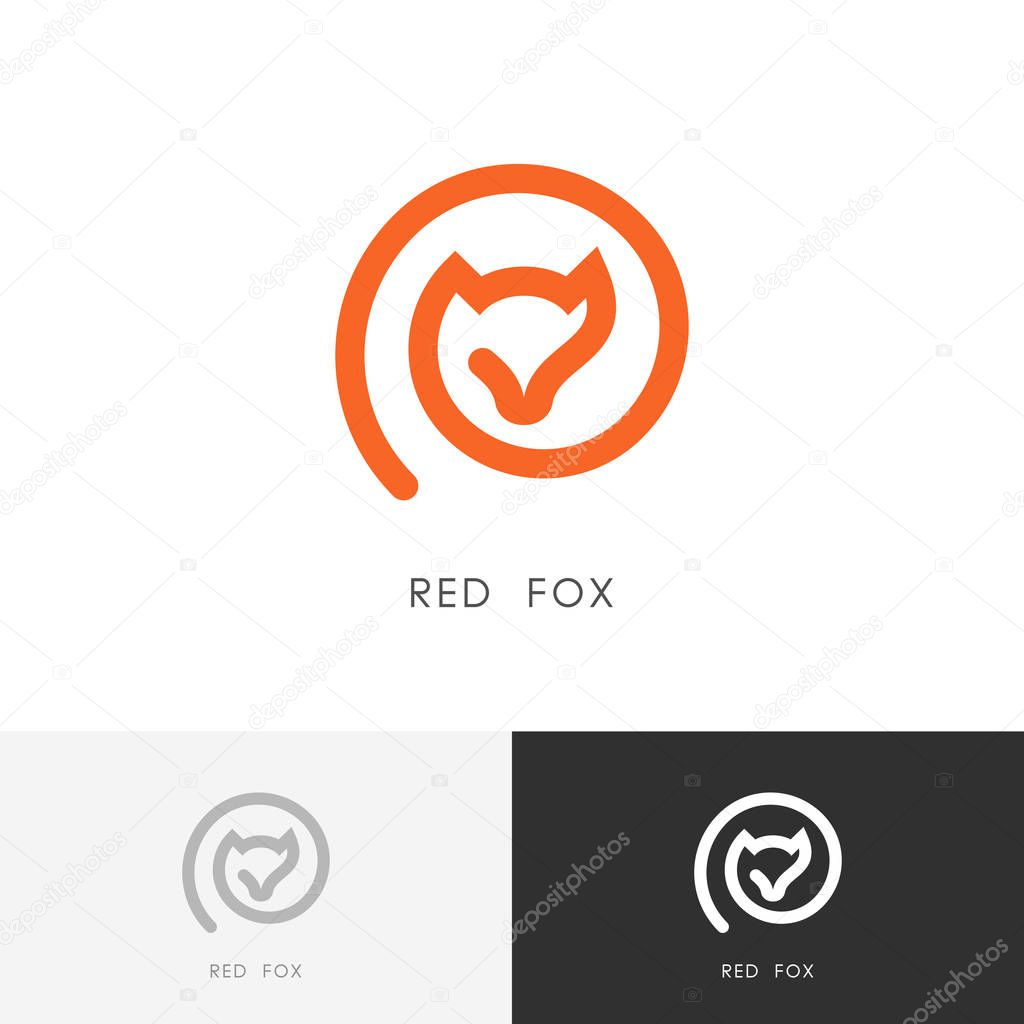 Red fox logo - outline vixen symbol. Wild animal icon.