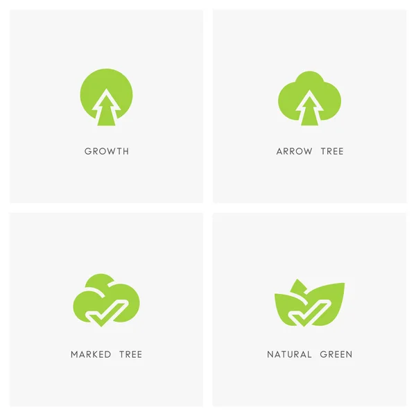 나무와 나뭇잎-자연 로고 세트 — 스톡 벡터