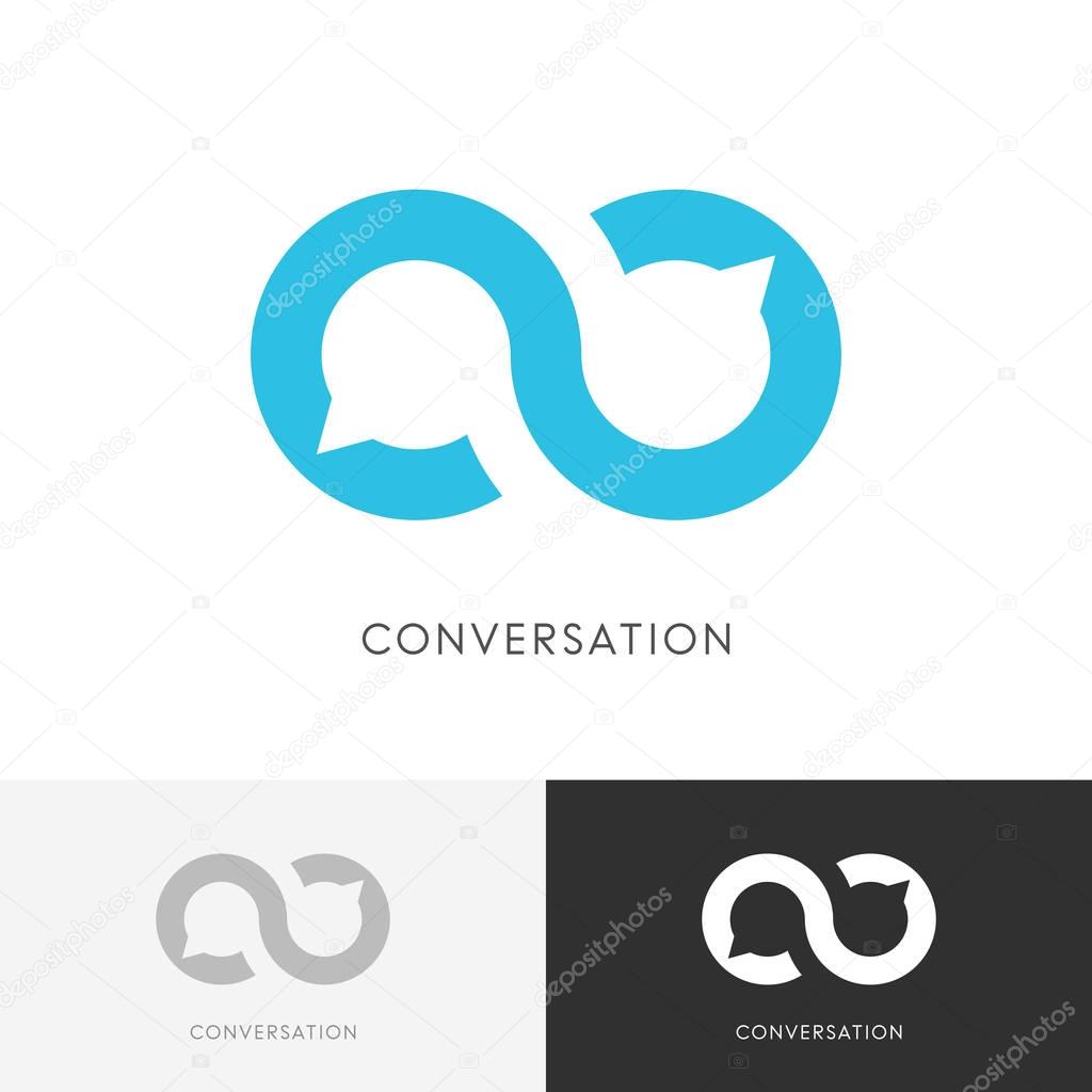Infinity conversation logo - endless chat symbol. Dialogue, discussion and talk vector icon.