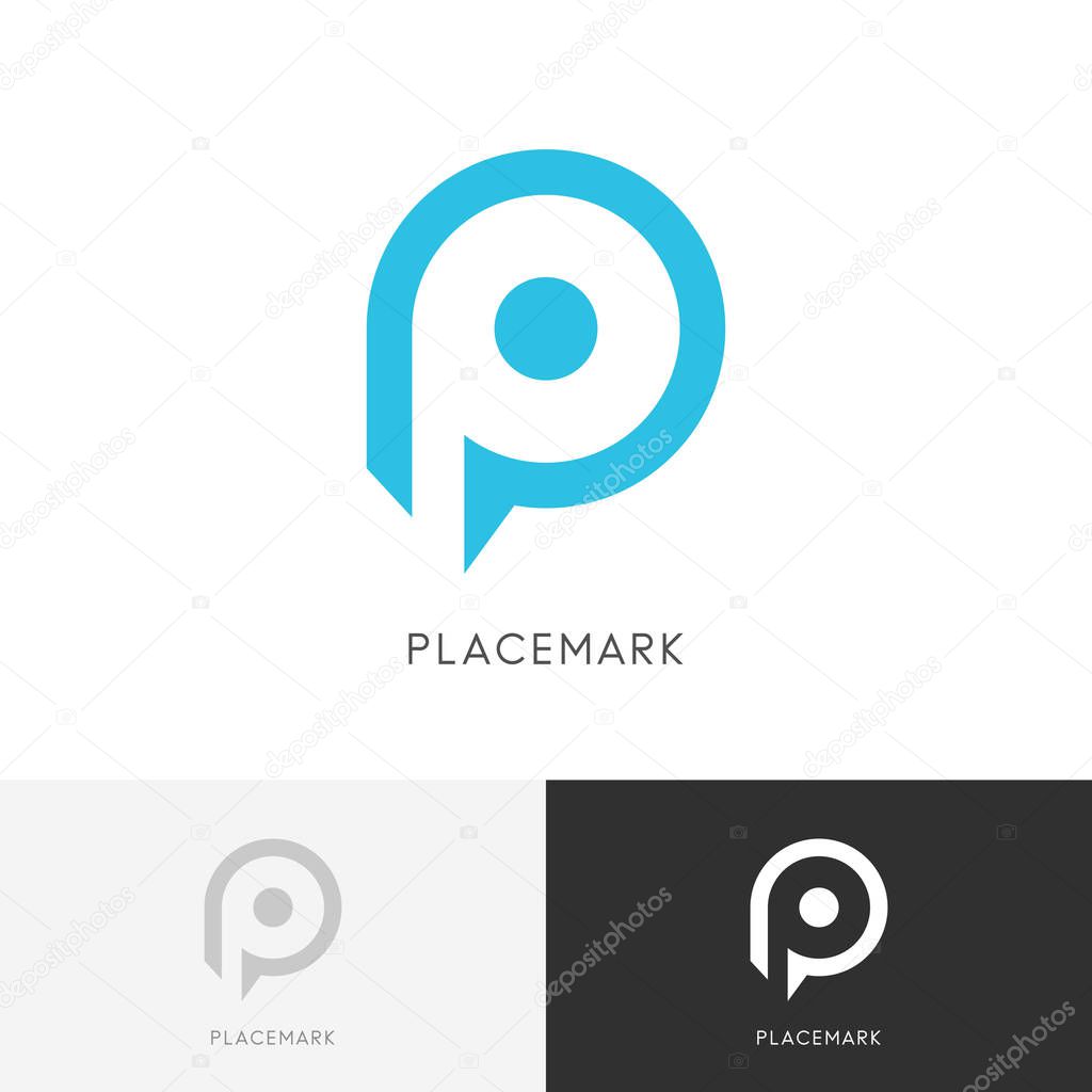 Placemark logo - place pointer or address symbol. Position, location and navigation vector icon.