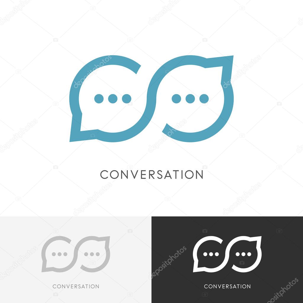 Infinity conversation logo - endless chat or good talk symbol. Constructive dialogue, discussion and business communication vector icon.