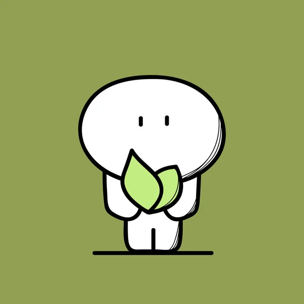 可爱的人和绿色的植物 在手里发芽或叶子 自然与春天 生态与环境卡通矢量插画 — 图库矢量图片