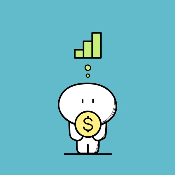 Cute Funny Man Money Dollar Coin Hands Diagram Chart Symbol — Stock Vector