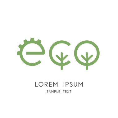 Green eco logo - gear wheel and tree or forest symbol. Environment conservation and ecology, industry and nature vector icon. clipart