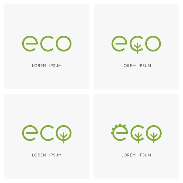Conjunto Logotipo Ecológico Verde Roda Engrenagem Árvore Floresta Símbolo Ecologia — Vetor de Stock