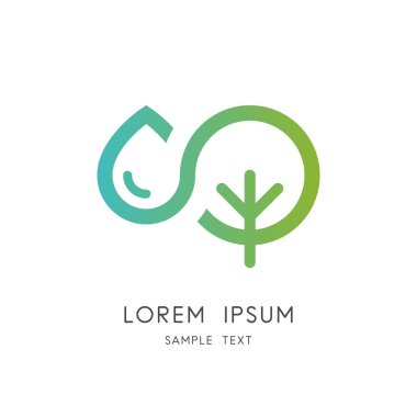 Su ve ağaç logosu - yağmur damlası ve bitki sembolü. Ekoloji ve doğa, tarım ve bahçe vektörü ikonu.