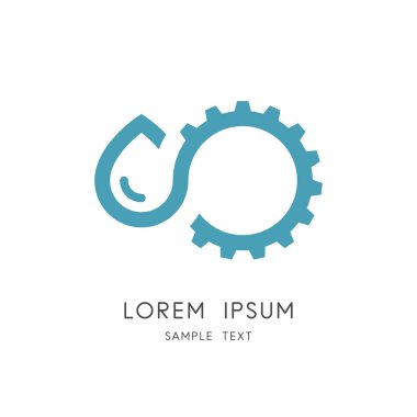 Hidrolik güç logosu. Su damlası ve dişli tekerlek sembolü. Alternatif enerji kaynağı, sanayi ve ekoloji vektörü simgesi.