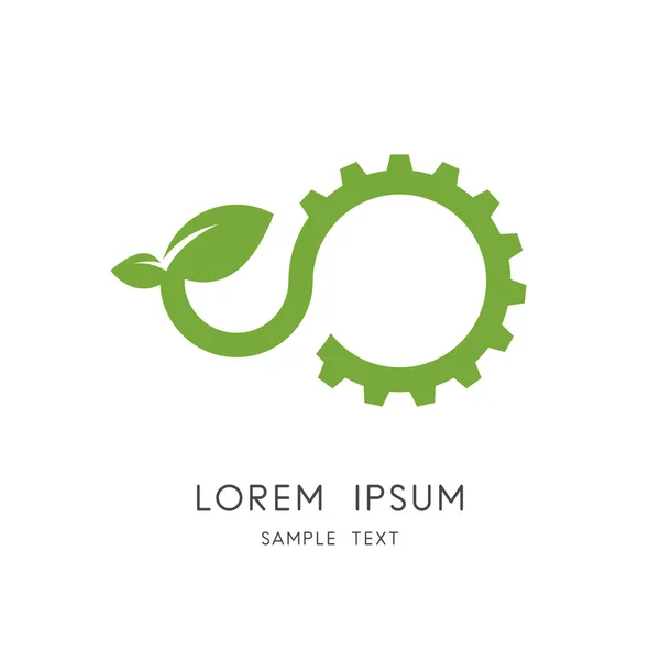 Logo Industrie Nature Roue Dentée Pignon Germe Avec Symbole Feuilles — Image vectorielle