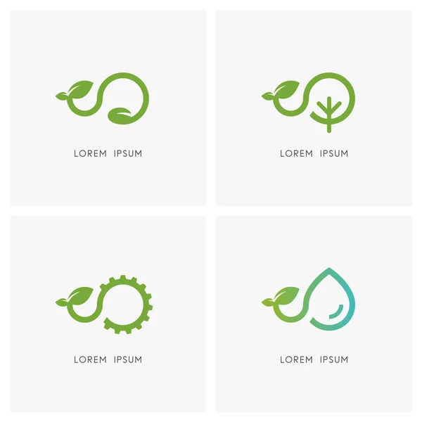 Groene Sprout Logo Set Zaad Boom Tandwiel Druppel Water Plant — Stockvector