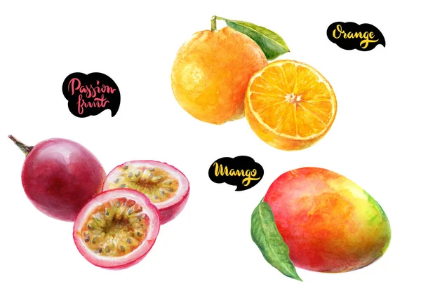 Mango, owoce męczennicy i pomarańczowy — Zdjęcie stockowe