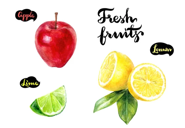 Лимон, яблоко и лайм — стоковое фото
