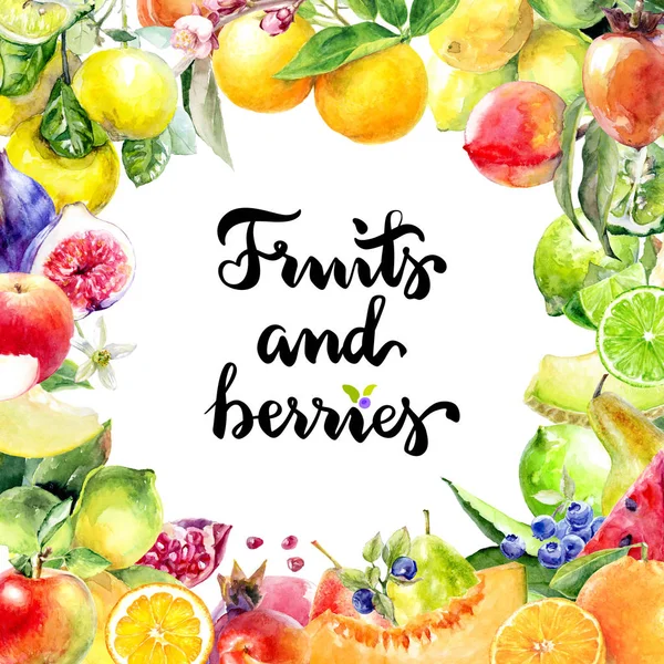 Conjunto de molduras de frutas aquarela — Fotografia de Stock