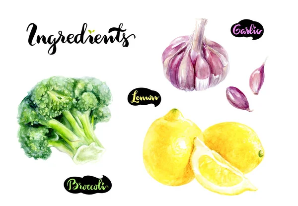 Brokoli, bawang putih dan lemon — Stok Foto
