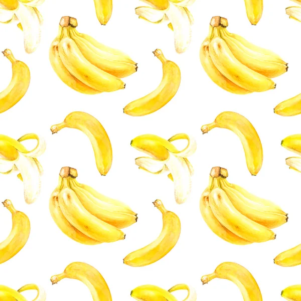 Банановий акварельний безшовний візерунок — стокове фото