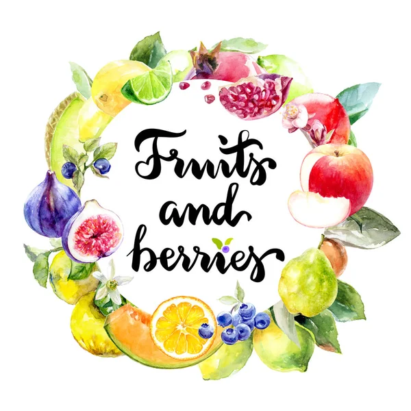 Set cornice di frutti ad acquerello — Foto Stock