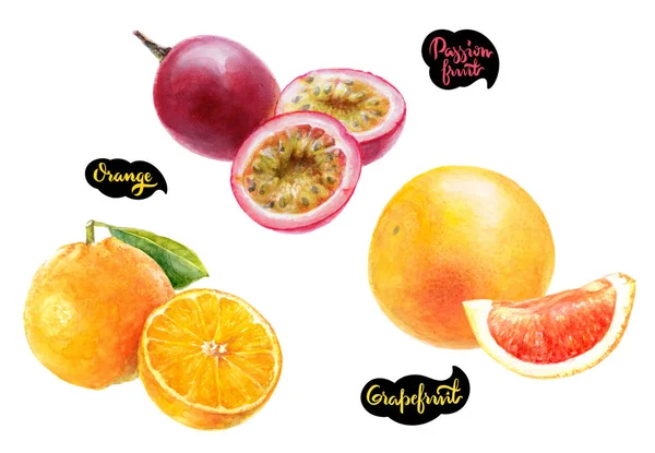 Orange, Passionsfrucht und Grapefruit — Stockfoto