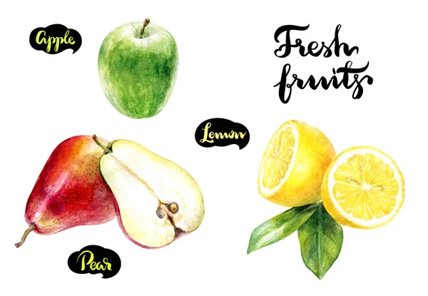 Jablko, hruška a citronem — Stock fotografie