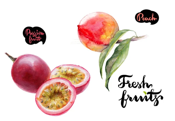 Perzik en passie vruchten — Stockfoto