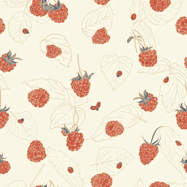 Raspberry patroon met lieveheersbeestjes — Stockvector