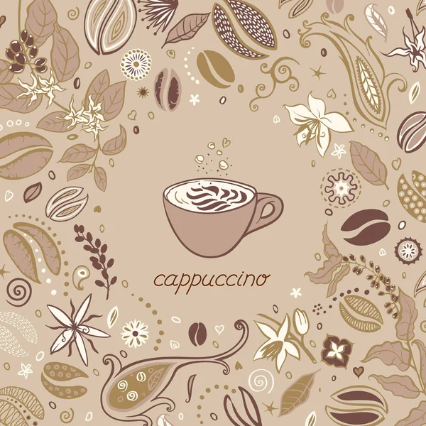 Menú taza de café con capuchino — Vector de stock