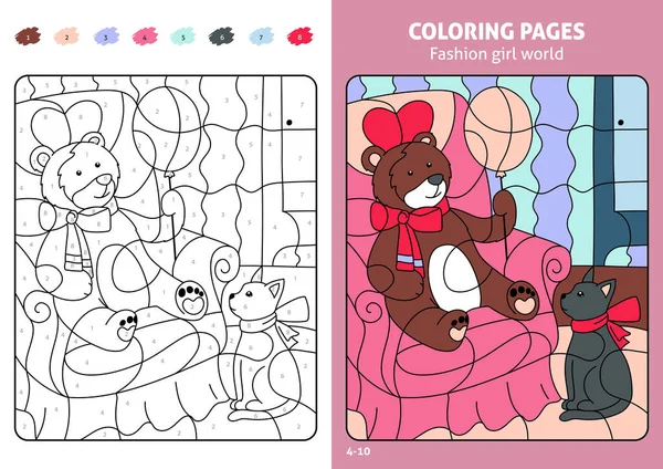 Páginas para colorear para niños con peluche — Archivo Imágenes Vectoriales