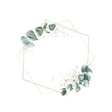 Çiçekli suluboya okaliptüs ağacı dalları. Kartpostal tarih tasarım şablonunu kaydet.