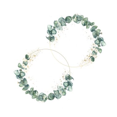 Çiçekli suluboya okaliptüs ağacı dalları. Kartpostal tarih tasarım şablonunu kaydet.