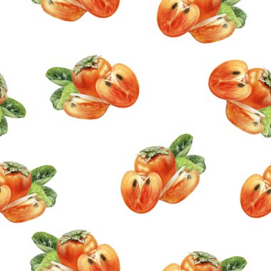 Hurma meyveli el, suluboya, pürüzsüz desen.