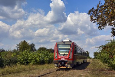 Dizel motor treni istasyona giriyor.