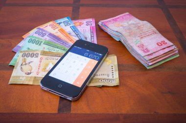 Telefon (hesap makinesi) ve Sri Lanka'nın para.