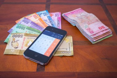 Telefon (hesap makinesi) ve Sri Lanka'nın para.