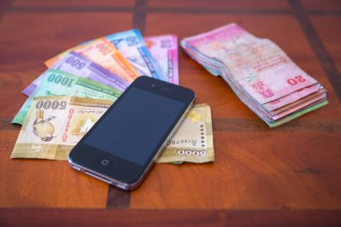 Telefon (hesap makinesi) ve Sri Lanka'nın para.