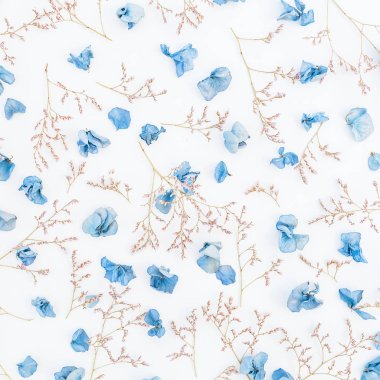 Mavi kurutulmuş çiçek yaprakları ve twigs