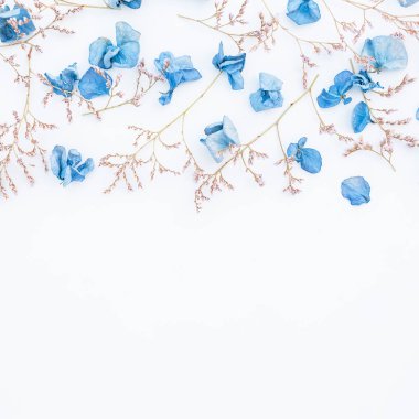 Mavi kurutulmuş çiçek yaprakları ve twigs