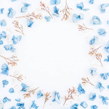 Mavi kurutulmuş çiçek yaprakları ve twigs