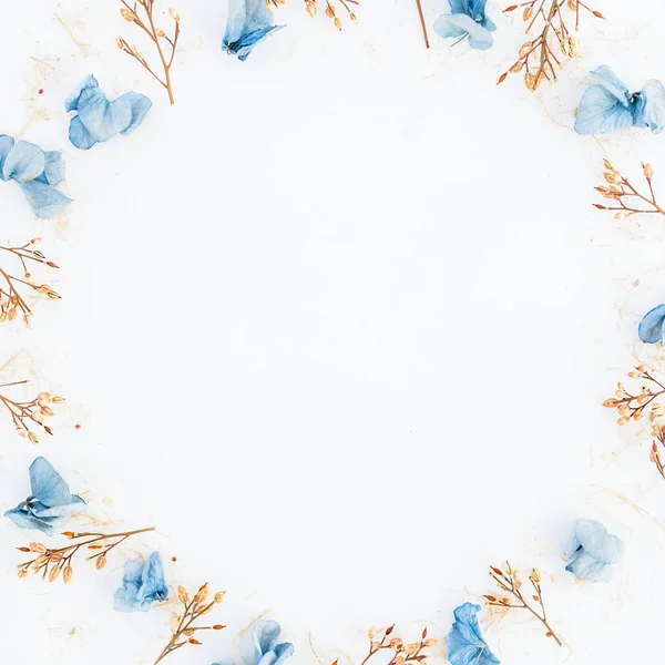 Mavi kurutulmuş çiçek yaprakları ve twigs — Stok fotoğraf