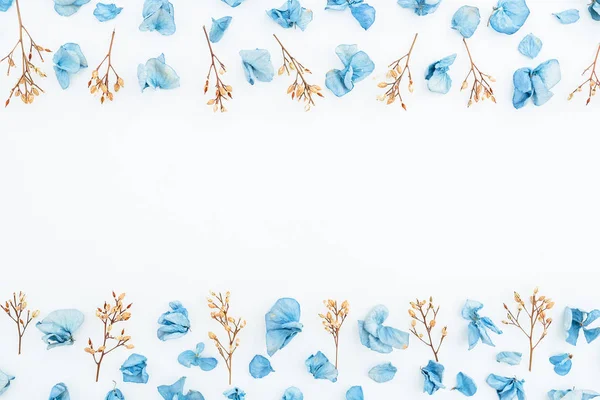 Blue dried flower petals and twigs — Stock Photo, Image