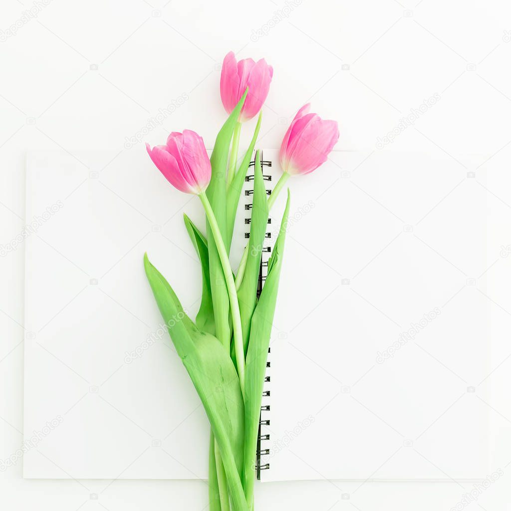 tulip flowers and notepad