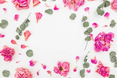 Pembe güller ve yaprakları