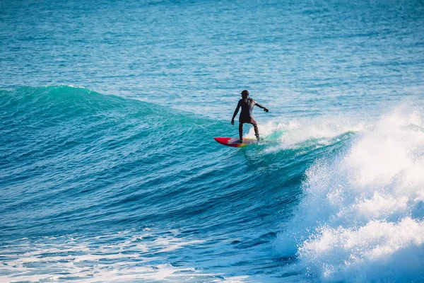 Surfista montando na onda perfeita do oceano — Fotografia de Stock