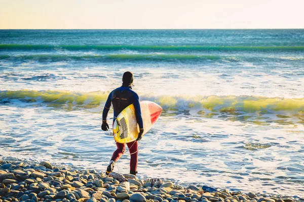 Surfer Sunset Winter Surfing Swimsuit — Stock Photo, Image